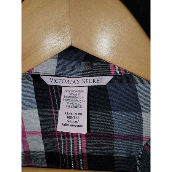 Victoria's Secret Flannel Button Up Sleep Shirt Pajama Top Black Pink Plaid - Picture 3 of 5